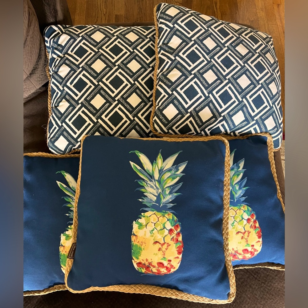 3 Pineapple Allen + Roth pillows 2 White and Blue Artisan De Luxe Indoor/Outdoor